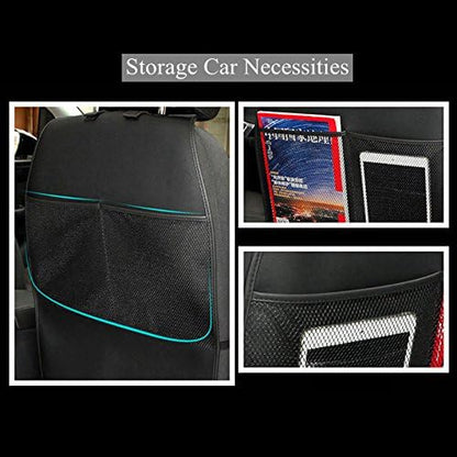 HCMAX 2 Pack Kick Mat Car Seat Back Protector Waterproof Easy to Clean Multifunctional Organizer Storage Bag Travel Accessory PU Leather Black