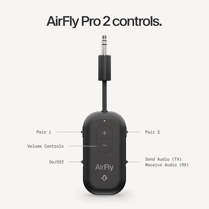 AirFly Pro 2 Deluxe – Bluetooth Adapter for Airplane, Pair 2 AirPods or Wireless Headphones – 3.5mm AUX Bluetooth Transmitter/Receiver for Cars, Boats, Treadmills, TVs – Airplane Travel Essentials