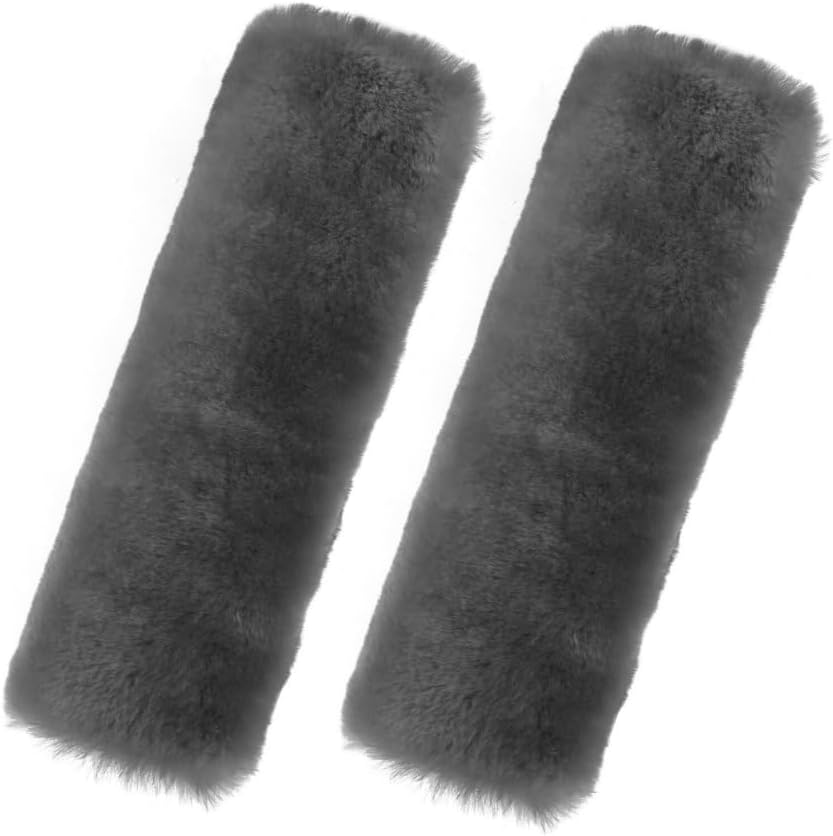 Andalus Brands 2 Pack Genuine Merino Wool Sheepskin Seat Belt Cover – Soft Shoulder Pad, Neck Cushion Protector – Authentic Car Accessories (Pearl)
