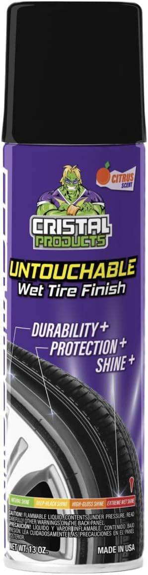 Cristal Products Untouchable Tire Shine Spray (1 Pack) – Citrus Scent, Wet Look Tire Shine, No Sling, Long Lasting Car Tire Shine, No Touch Application
