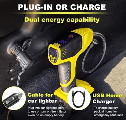 BULLSEYE PRO Tire Inflator with Pressure Gauge, Compact and Portable, Automatic Shut Off, 150 PSI Max, USB Home Rechargeable and Cord for Vehicular Use As Seen On TV (9475)