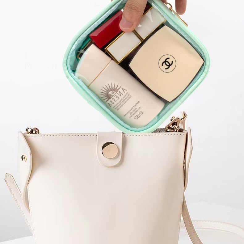 Small Clear Makeup Bag for Purse Small Cosmetic Bag Travel Size Toiletry Bags Cute Travel Makeup Bag,Coin Purse,Car Asscessories Organizer Storage Travel Essentials for Women Girls(Clear-Beige)