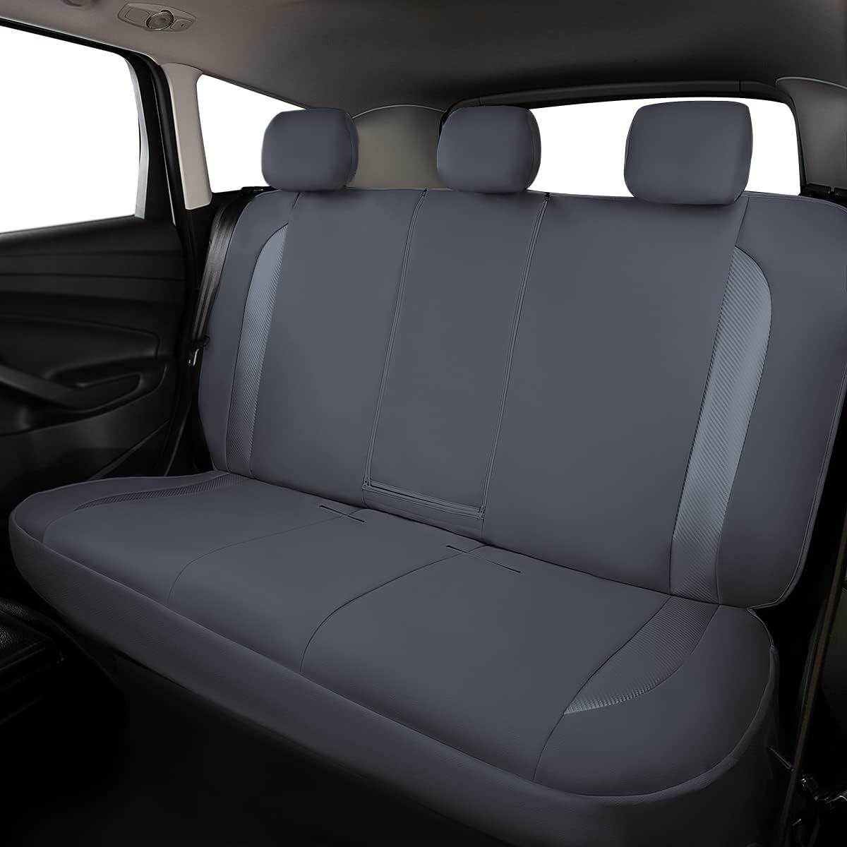 Flying Banner Carbon Fiber Leather Vehicle Seat Covers, Leopard Gray Black, Universal Fit - 8PCS