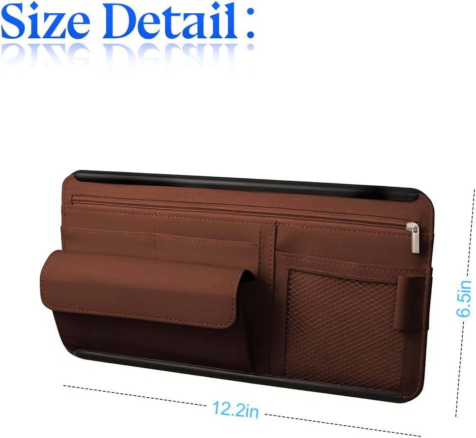 Car Sun Visor Organizer, Car Visor Pocket Wallet Pouch Holder, Vehicle Sunshade Glasses Case Storage Bag with Multi-Pocket Net Zipper, Auto Interior Accessories Universal for SUV Truck Van (Black)