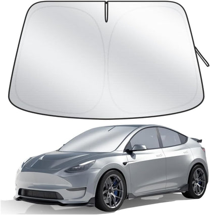Car Windshield Sun Shade, 300T Thickened Car Window Shades Heat Reflective Interior Cool, Universal Fit for Most Cars SUVs Trucks, Foldable & Portable Design (L (57" × 31"))