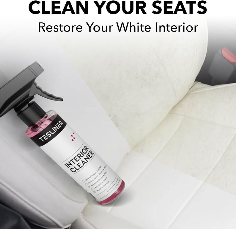 Tesla Seat Cleaner & Stain Remover, Interior Cleaner for Black & White Vegan Leather, Interior Cleaning Products | Tesla Model Y Juniper Accessories 2026, Tesla Model 3 Accessories, S, X, Cybertruck