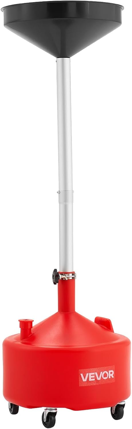VEVOR Oil Drain Container, 20 Gallon Waste Oil Drain Tank, Portable Oil Lift Drain Pan Air Operated Drainer, Fluid Fuel Drainage Adjustable Funnel Height with Pressure Regulating Valve & Wheel