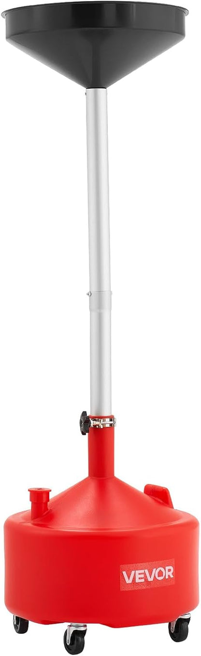 VEVOR Oil Drain Container, 20 Gallon Waste Oil Drain Tank, Portable Oil Lift Drain Pan Air Operated Drainer, Fluid Fuel Drainage Adjustable Funnel Height with Pressure Regulating Valve & Wheel