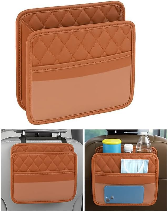 Mandark Car Seat Back Organizer, PU Leather Vehicle Backseat Hanging Storage Pocket, Multipurpose Auto Travel Essentials Accessories for Kids & Adults, Universal for Most Cars (Black)