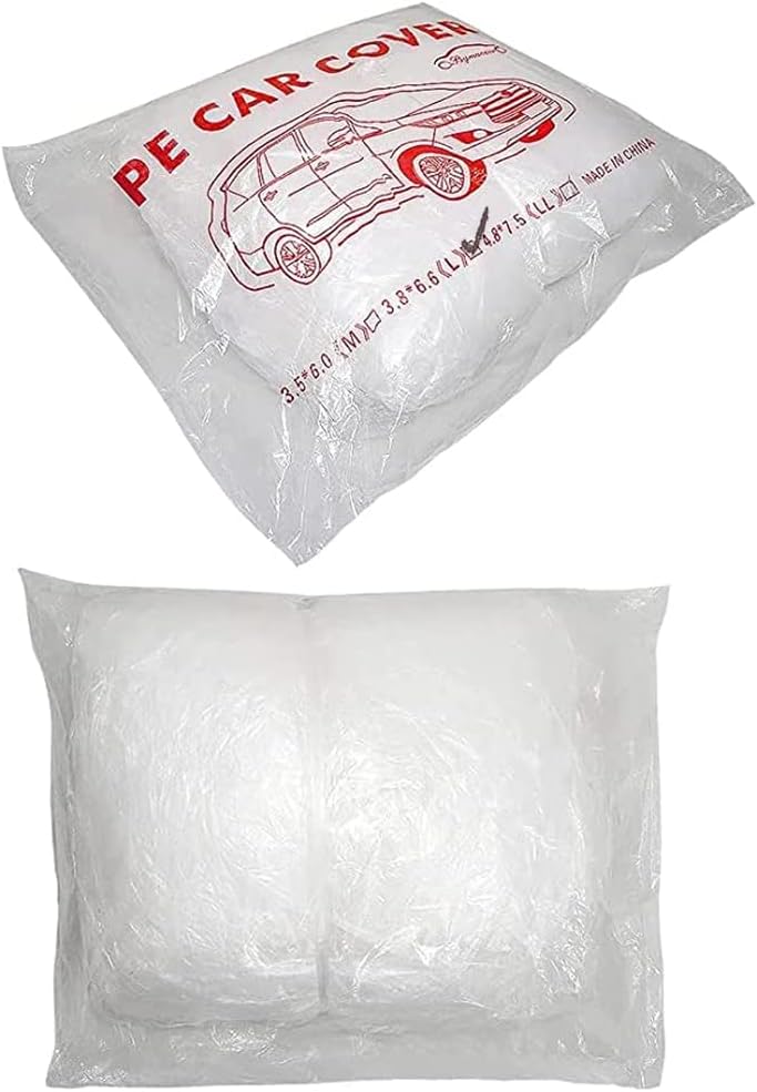 4 Packs Disposable Car Cover Clear Plastic Car Cover Universal Rain Dust Garage Cover with Elastic Band Medium (12 ft x 22 ft)