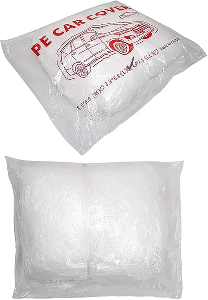 4 Packs Disposable Car Cover Clear Plastic Car Cover Universal Rain Dust Garage Cover with Elastic Band Medium (12 ft x 22 ft)