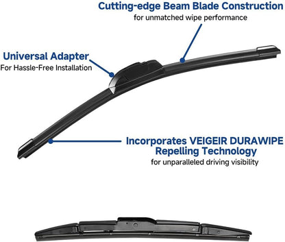 3 Pack Windshield Wiper Blades Compatible with Mazda CX-5 2017-2025 and CX-9 2016-2023, Front and Rear, 24" 18" 14" - Colors A