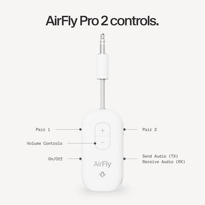 AirFly Pro 2 Deluxe – Bluetooth Adapter for Airplane, Pair 2 AirPods or Wireless Headphones – 3.5mm AUX Bluetooth Transmitter/Receiver for Cars, Boats, Treadmills, TVs – Airplane Travel Essentials