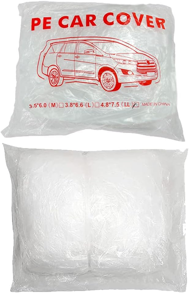 4 Packs Disposable Car Cover Clear Plastic Car Cover Universal Rain Dust Garage Cover with Elastic Band Medium (12 ft x 22 ft)