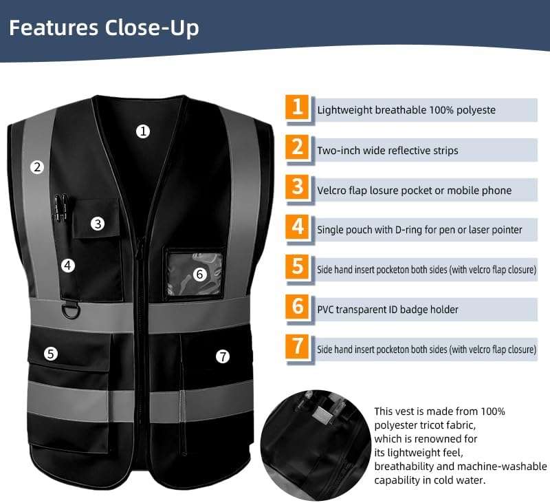 Reflective Safety Vest for Women Men High Visibility Security With Pocket Zipper Front Meet ANSI/ISEA Standard