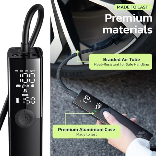 Ventus Pro Tire Inflator Portable Air Compressor, 3X Faster, 150PSI Air Pump for Car Tires, Tire Pump, with 12V DC Cord for Trucks & Off-Road Tires, Auto Shut Off-by Woowind