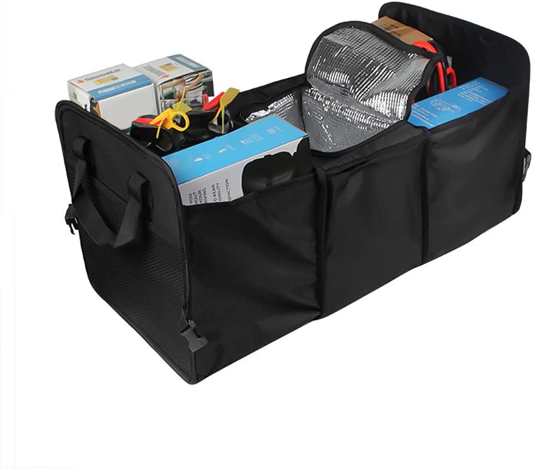 Car Trunk Organizer, Portable Foldable Waterproof Auto Storage Bag with 3 Compartments, Collapsible Cargo Trunk Groceries Organizer, Car Accessories Universal for SUV, Truck, Van, Sedan (Black2)