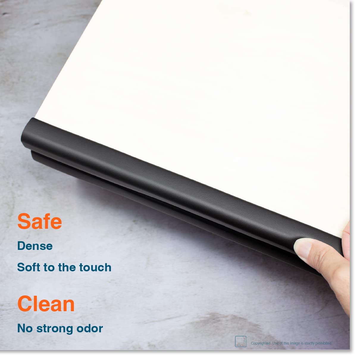 Roving Cove HeftyFit Edge Protector for Baby Proofing (6ft Large Edge Only), Heavy-Duty Soft Rubber Foam Furniture Edge Bumper Guards, Desk Edge Cushion, Wall Corner Covers, 3M Adhesive, Onyx Black
