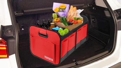 Homeve Car Trunk Organizer for SUV, 18.5Gal Large Capacity No-Sag Heavy Duty, Foldable Waterproof Anti-Slip Storage with 12 Pockets, Fit Sedan,Truck, Universal Car Accessories, Black, Large, 2 Compart