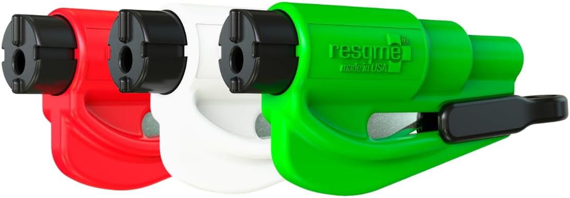 RESQME The Original Emergency Keychain Car Escape Tool, 2-in-1 Seatbelt Cutter and Window Breaker, Made in USA, Family Pack of 3 - Blue, Pink, Yellow -Compact Emergency Hammer