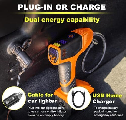 BULLSEYE PRO Tire Inflator with Pressure Gauge, Compact and Portable, Automatic Shut Off, 150 PSI Max, USB Home Rechargeable and Cord for Vehicular Use As Seen On TV (9475)