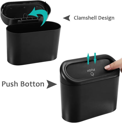 Accmor Car Trash Can with Lid, Mini Auto Dustbin Garbage Organizer Holder 2 Packs, Automotive Storage Container Bin with 60 Pcs Bags for Vehicle, Home, Office