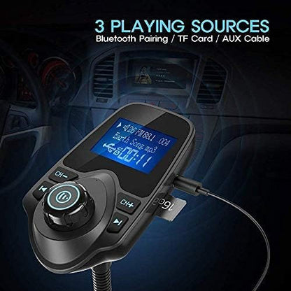 Nulaxy KM18 Bluetooth 5.4 Car Adapter with 1.44" Clear Display & Flexible Gooseneck - FM Radio Transmitter & Bluetooth Receiver for Hands-Free Calls, Wireless Music via BT/FM/AUX/TF, USB Car Charger