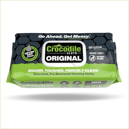 Crocodile Cloth Original Cleaning Wipes, Heavy-Duty Multi-Surface Hand & Tool Wipes, Water-Based, Safe on Skin, 100 Count, 15 x 10 Inch