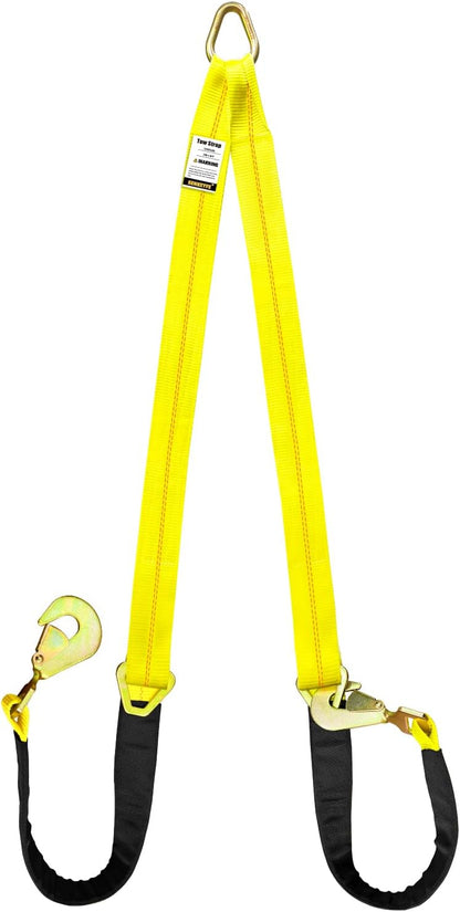 2" x 4' Axle Tie Down V-Bridle Recovery Tow Traile Strap 4700LBS | Polyester Webbing w/Cordura Sleeves and Axle Straps, Snap Hooks Design, Middle D-rings Design, Ideal for All Vehicle Models