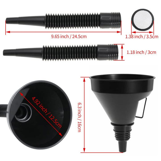 Wide Mouth Oil Funnel with Flexible Extension Nozzle Hose with Handle Mesh Screen Filter for Cars Motorcycles Engine Oil Kerosene Gasoline Gas Fuel Diesel Water Fluid Coolant Liquid Black 1PC (1)