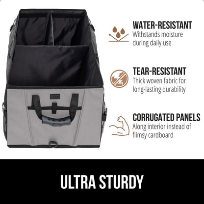 GORILLA GRIP Trunk Organizer for SUV and Cars, Large Capacity Collapsible Car Trunk Storage Organizer, Heavy Duty Car Accessories, Gifts for Mom and Dad, Slip & Water Resistant Multi Compartment Black