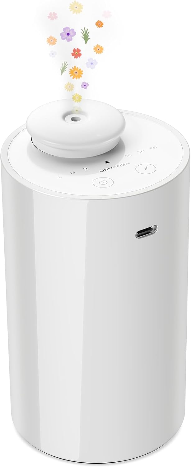 Airversa Waterless Diffuser for Essential Oil, Car Diffsuer, Battery Operated Nebulizer, 0.7 Fl Oz/ 20mL, Mini Scent Air Machine, 3 Timers & 3 Mist Levels for Home, Room, Car, Office - AN6 Black