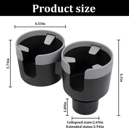 Car Cup Holder Expander, 2 in 1 Multifunctional Vehicle Dual Water Bottle Holder Adapter Extender with Adjustable Base, Automotive Interior Drink Cup Insert, Universal Fit (Gray)