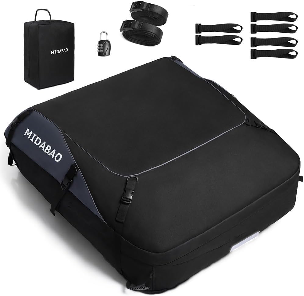 MIDABAO 20 Cubic Waterproof Duty Car Roof Top Carrier-Car Cargo Roof Top Bag, Waterproof & Coated Zippers includes Anti Slip Mat with or without Racks (20 Cubic Feet)