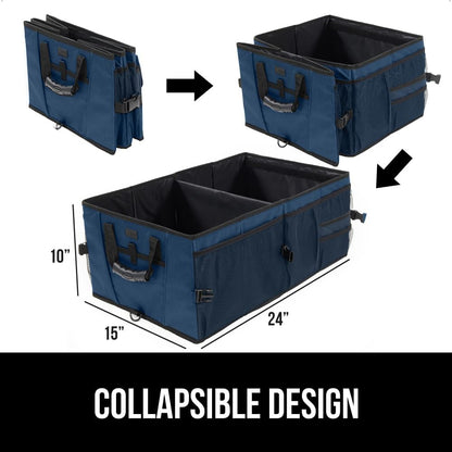 GORILLA GRIP Trunk Organizer for SUV and Cars, Large Capacity Collapsible Car Trunk Storage Organizer, Heavy Duty Car Accessories, Gifts for Mom and Dad, Slip & Water Resistant Multi Compartment Black