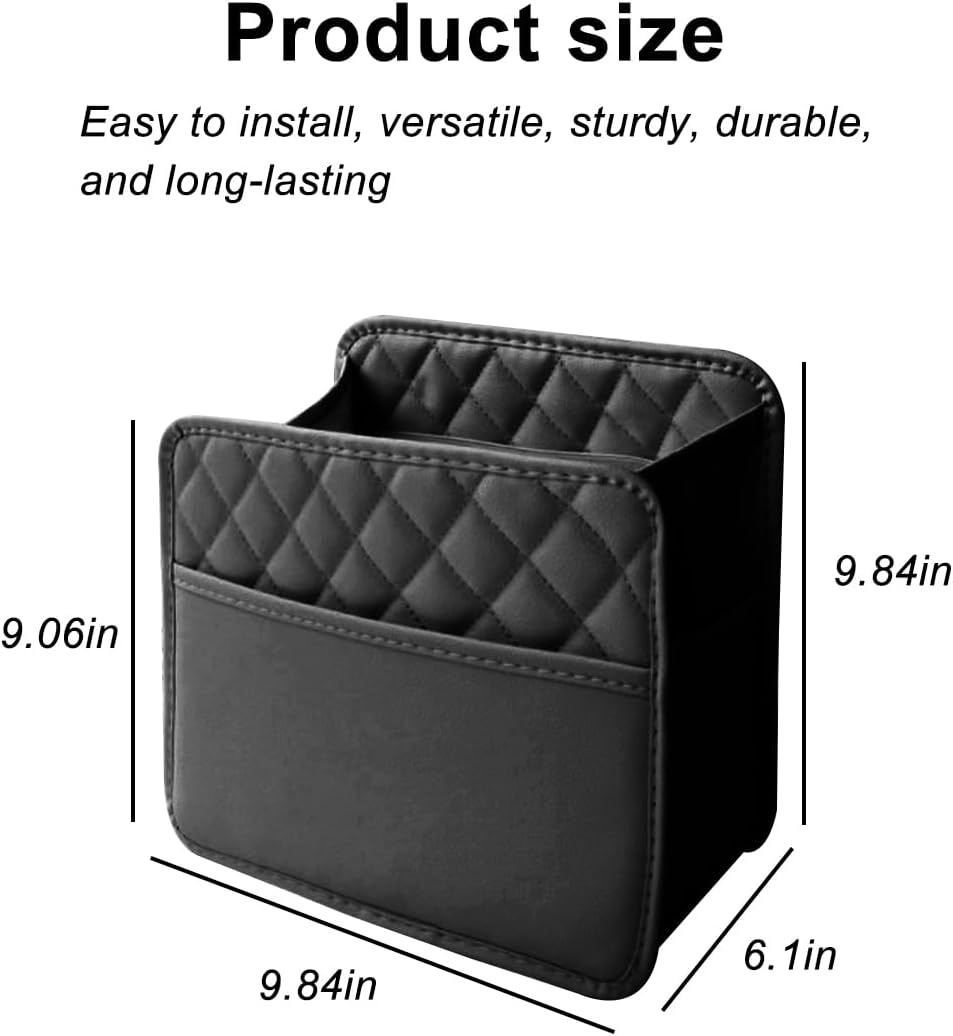 Mandark Car Seat Back Organizer, PU Leather Vehicle Backseat Hanging Storage Pocket, Multipurpose Auto Travel Essentials Accessories for Kids & Adults, Universal for Most Cars (Black)