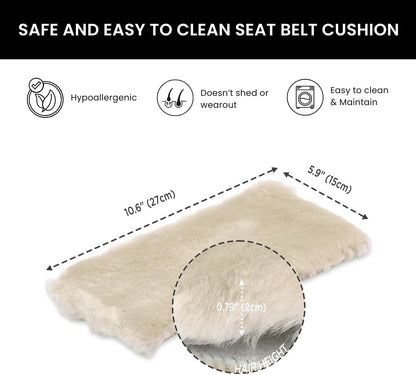 Andalus Brands 2 Pack Genuine Merino Wool Sheepskin Seat Belt Cover – Soft Shoulder Pad, Neck Cushion Protector – Authentic Car Accessories (Pearl)