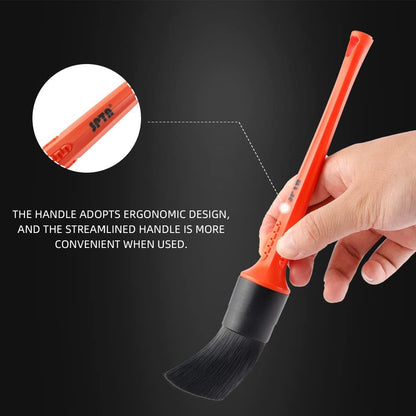 SPTA Car Detailing Brush Set, 5 Pack Soft Boar Hair Auto Detail Brush Kit with Elbow for Automotive Elegant Surface Interior Exterior Dashboard Emblems Panels Engine Bay Wheels Air Vent Seat Leather