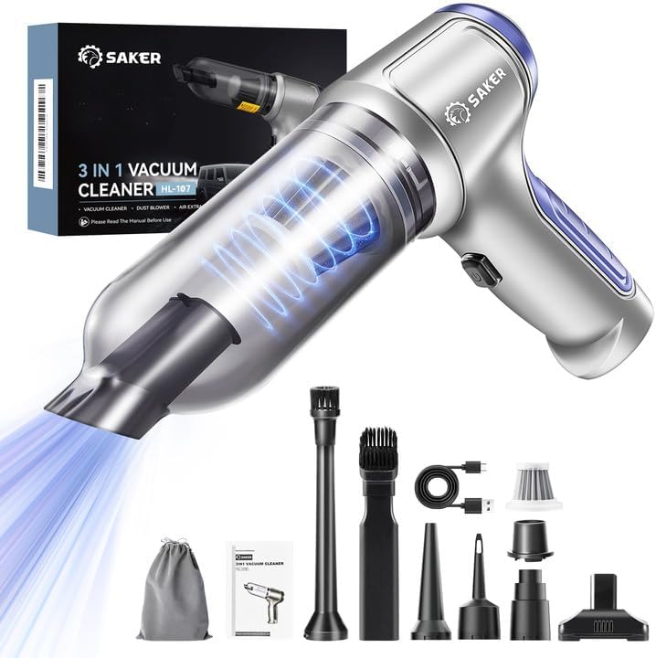 Saker Car Vacuum Portable Cordless Handheld Car Vacuum 15000PA High Power with Brushless Motor and Blower for Cars,Office,Home Cleaning HL107B