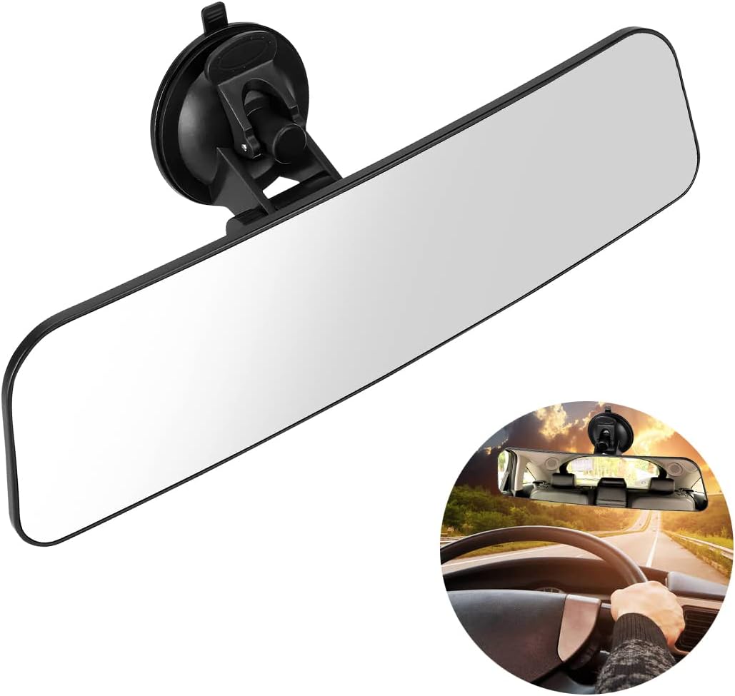 8sanlione Car Rearview Mirrors, Shock Resistant Interior Clip-on Panoramic Rear View Mirror for Car, Wide Viewing Range, 12 inch HD Universal Use for Cars, SUVs, Trucks, Vehicles (White)