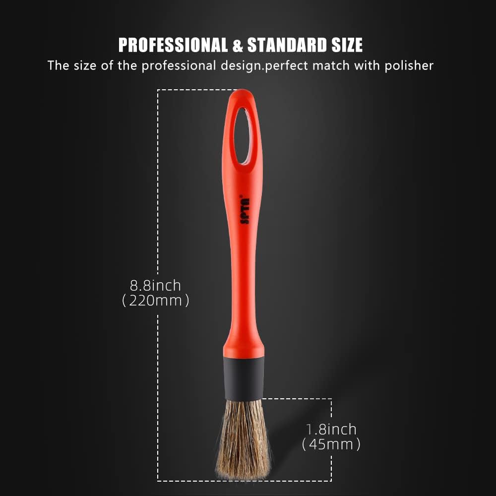 SPTA Car Detailing Brush Set, 5 Pack Soft Boar Hair Auto Detail Brush Kit with Elbow for Automotive Elegant Surface Interior Exterior Dashboard Emblems Panels Engine Bay Wheels Air Vent Seat Leather