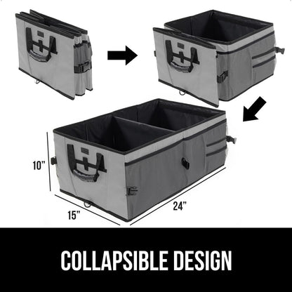 GORILLA GRIP Trunk Organizer for SUV and Cars, Large Capacity Collapsible Car Trunk Storage Organizer, Heavy Duty Car Accessories, Gifts for Mom and Dad, Slip & Water Resistant Multi Compartment Black