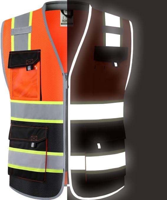 JKSafety Safety Vest for Men Women Hi Vis with Pockets and Cushioned Collar Construction Vest Meet ANSI Standard (BX360)