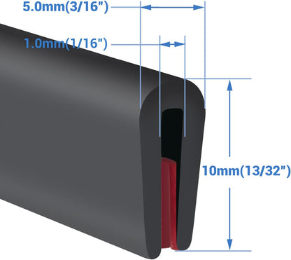 Rubber Edge Trim, Self-Adhesive Rubber Edge Trim, Edge Protector for Sheet Metal, EPDM Material, Fit 1/16"(1.0mm), Length 10Ft, Black Color, U Channel Edge Trim - Colors A