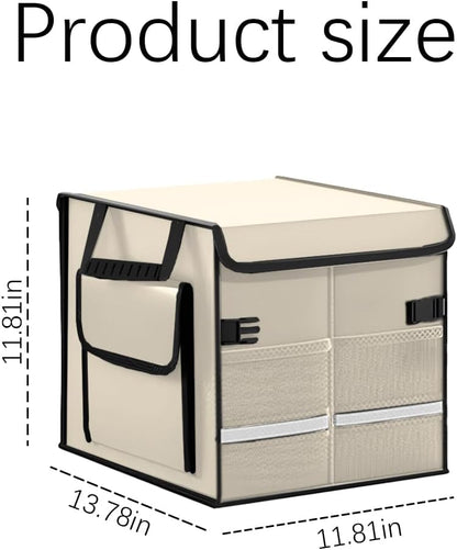 Car Trunk Organizer, Multi-Compartment Collapsible Vehicle Cargo Storage Organizer with Lid, Non Slip Waterproof Storage Box with Reinforced Handles, Universal Automotive Accessories (Black)