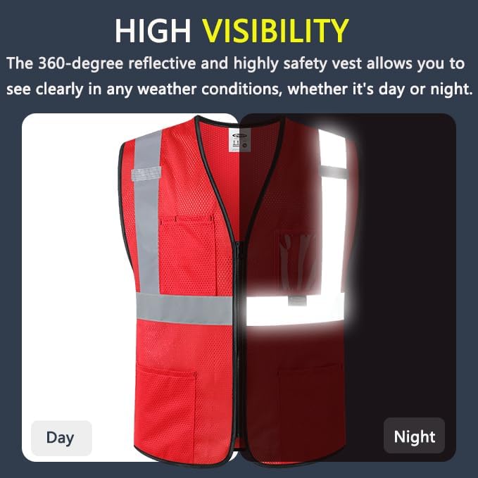 JKSafety Safety Vest for men women Hi Vis Vest with Pockets and Zipper High Visibility Meet ANSI Standard（BX310