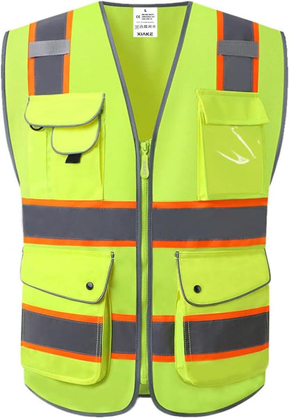 XIAKE 9 Pockets Class 2 High Visibility Reflective Safety Vest for Men Women,Meets ANSI/ISEA Standard