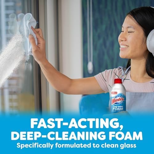 Windex Fast Shine Foam Glass Cleaner, No-Drip Windows, Doors, Mirrors & Countertops Aerosol Cleaning Spray, Streak-Free Shine, Removes Fingerprints, Dust, Dirt, Grime & More 19 oz (Pack of 1)