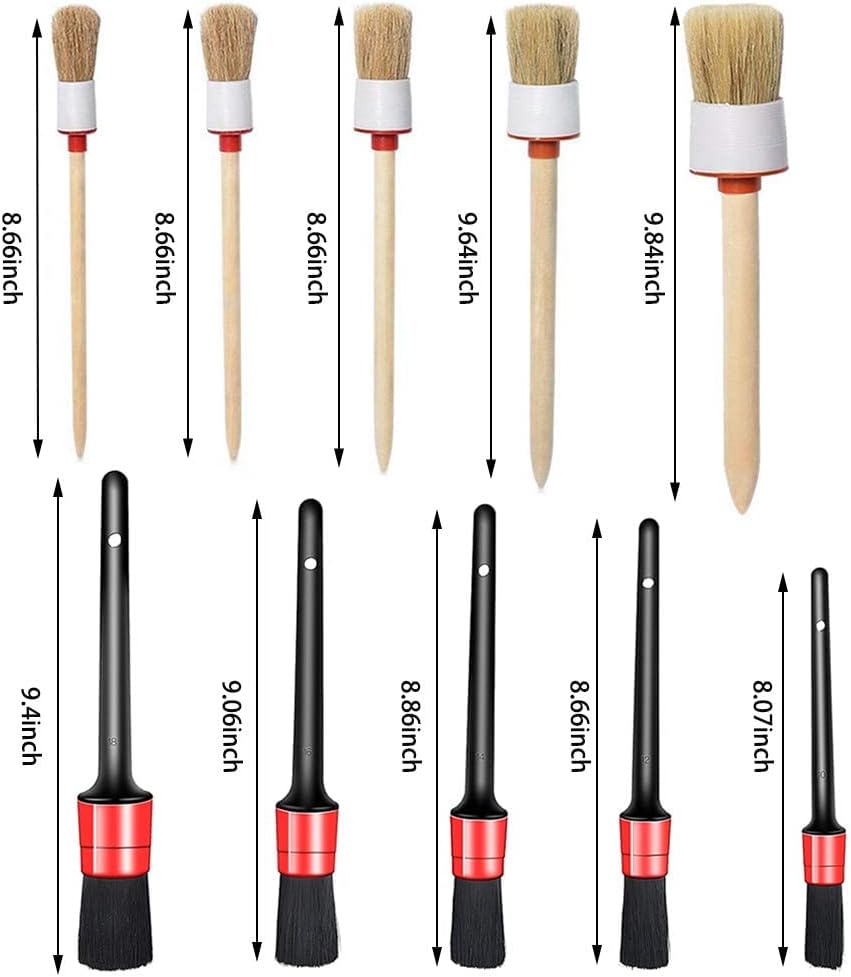 10PCS DUALSHINE Car Auto Detailing Brush Set, Auto Detailing Brushes Cleaner Car Detailing Brushes Exterior, Car Interior Brush for Detailing Cars Automotive Interior, Wheels, Exterior, Leather