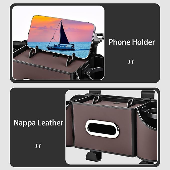 Back Seat Car Organizer,4 in 1 Multifunctional Car Back Seat Storage Box with Drink Cup Holder Tissue Box, for Hold Phone,Snacks, Drinks, Handbag-Black